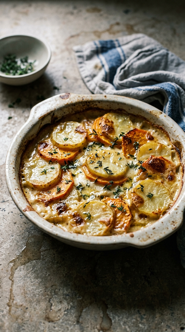 Thyme, Pumpkin, and Potato Gratin