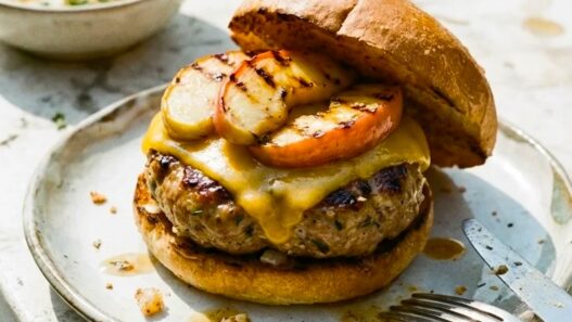 pork-burgers-with-grilled-apple-and-cheddar