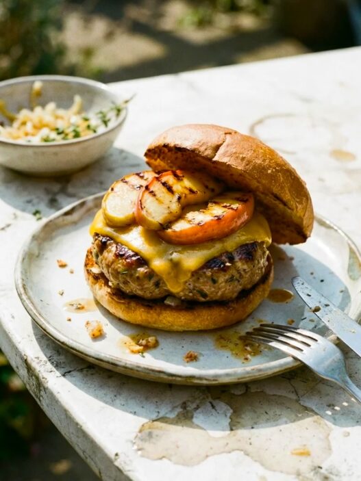 pork-burgers-with-grilled-apple-and-cheddar
